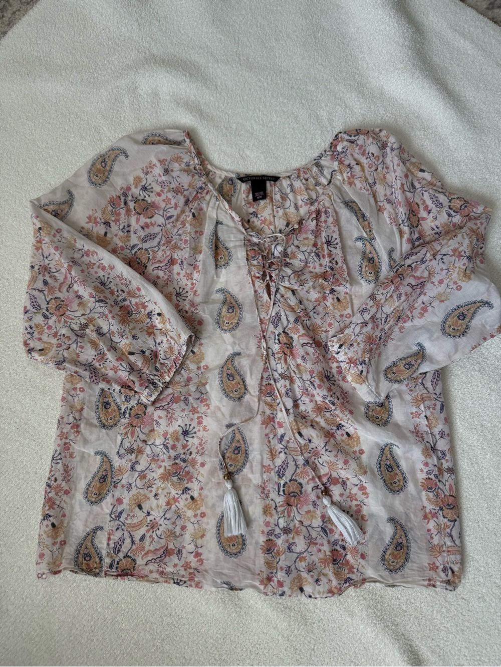 Victoria's Secret Cream Paisley Floral Lace-Up Tunic